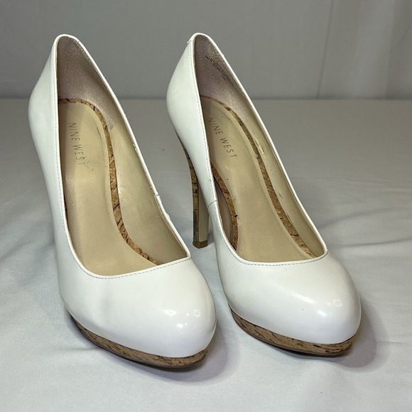 Nine West Shoes - Nine West Women's Size 7 Pump White Cork Natural Leather 4" High Heel Dress Nice